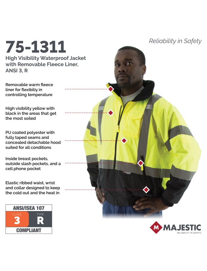 High Visibility Waterproof Jacket with Removable Fleece Liner